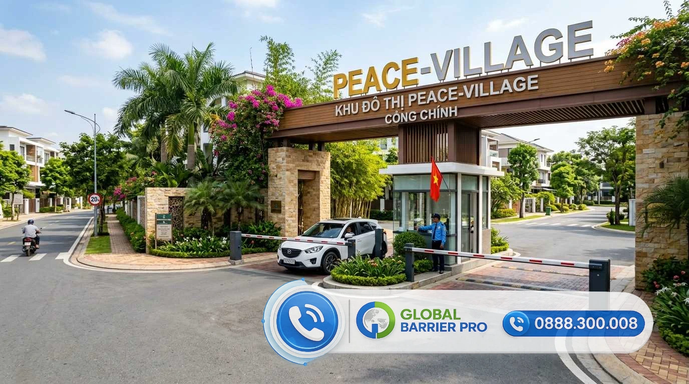Cổng chính khu đô thị Peace-Village – công trình kiến trúc hiện đại kết hợp cảnh quan xanh