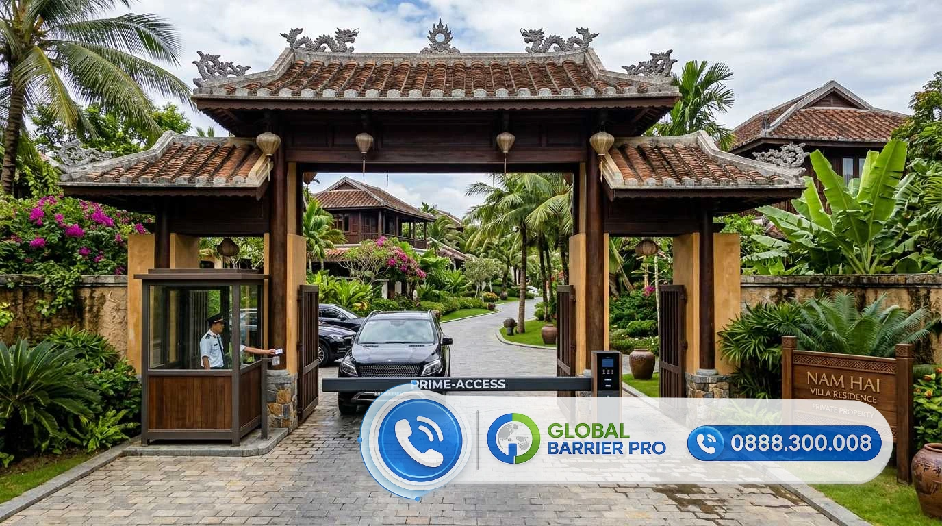 Cổng vào khu biệt thự cao cấp Nam Hai Villa Residence với hệ thống kiểm soát ra vào tự động