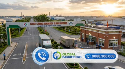 Cổng KCN Tân Hương lắp barie tự động kiểm soát xe