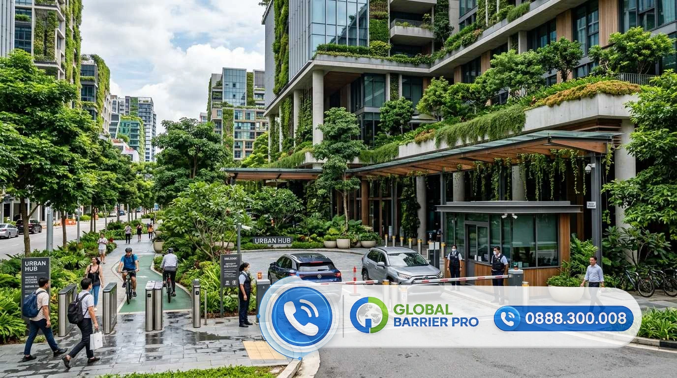 Khu đô thị xanh hiện đại tích hợp hệ thống rào chắn an ninh tự động