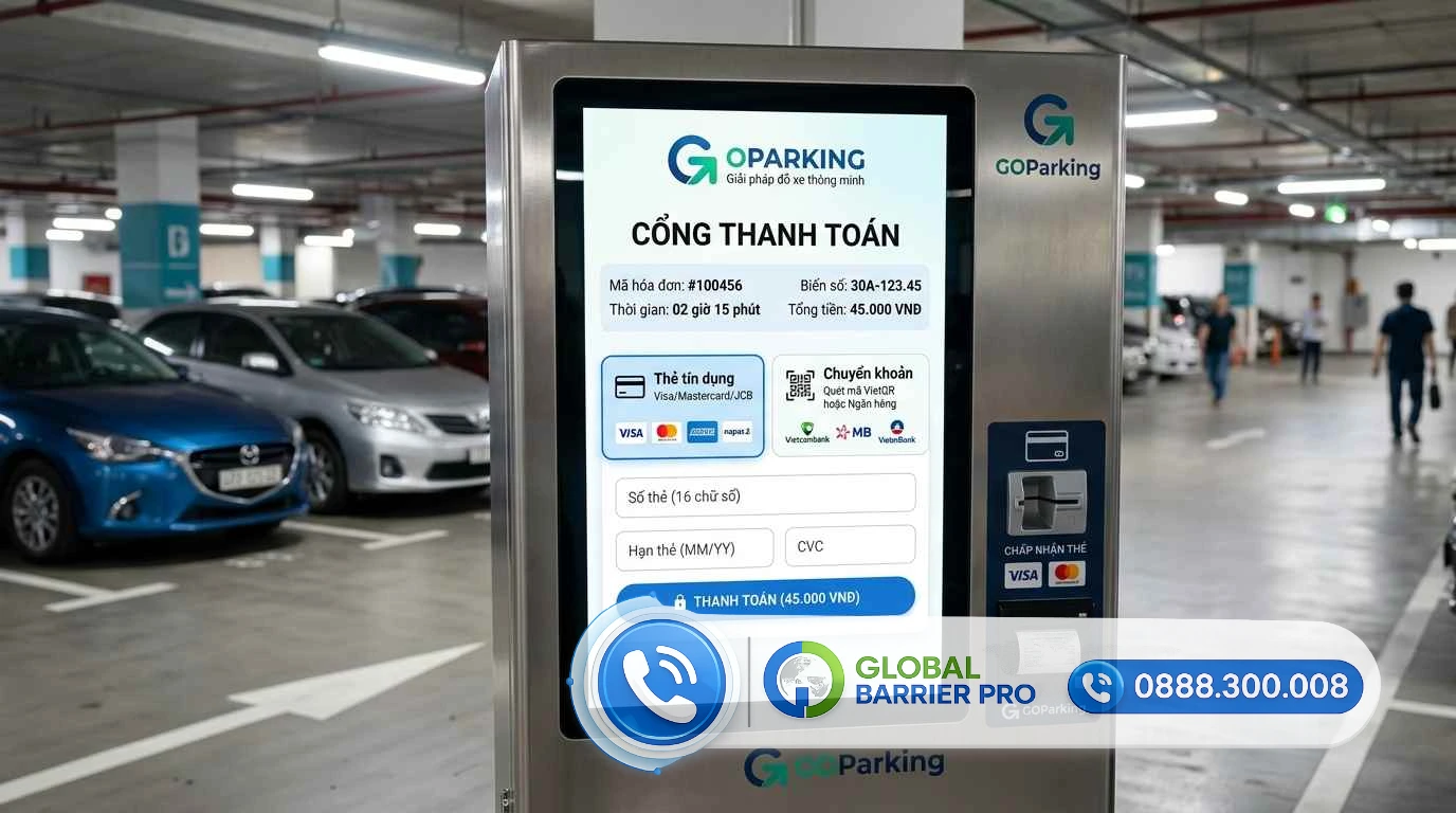 Cổng thanh toán tự động tại khu đỗ xe thông minh với các phương thức thanh toán đa dạng