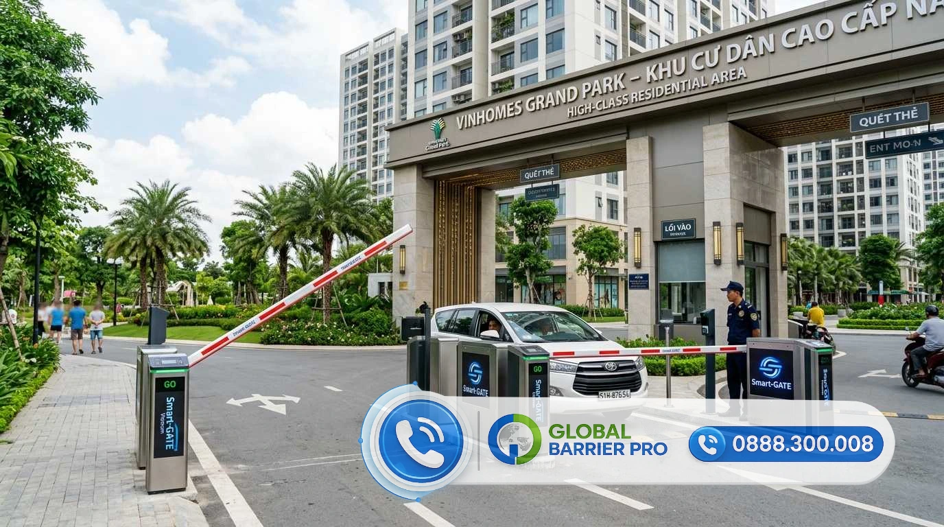 Cổng kiểm soát an ninh tại khu công nghệ cao SHTP với hệ thống rào chắn tự động