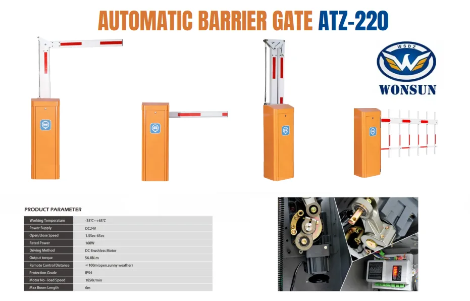 Cổng rào tự động ATZ-220 WONSUN - 4 góc nhìn thiết kế và trạng thái hoạt động