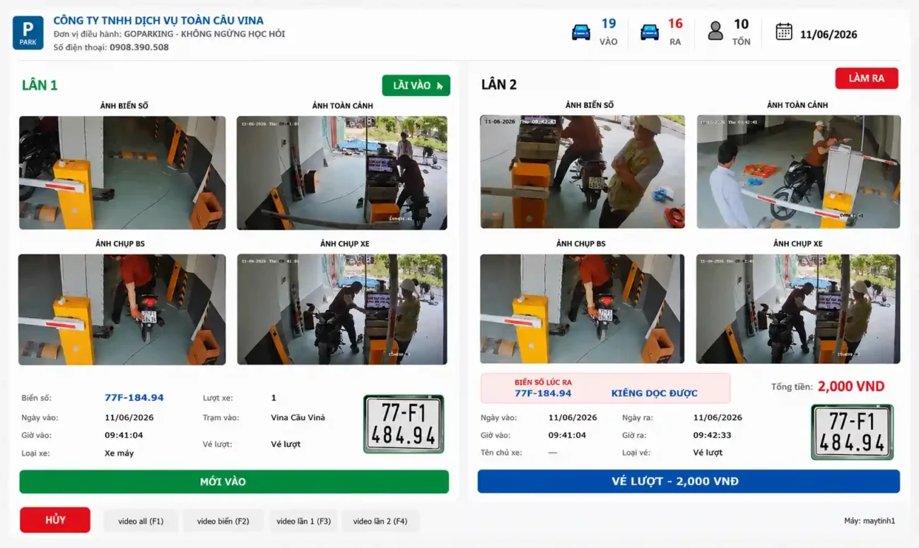 Giao diện phần mềm giữ xe thông minh trên màn hình vận hành