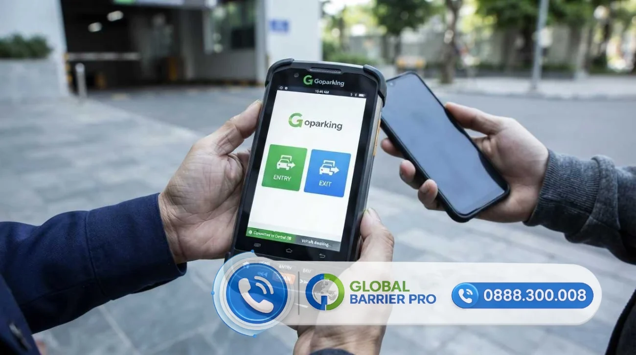 so sánh máy giữ xe cầm tay pos android và hệ thống bãi xe cố định hình 5 ngang